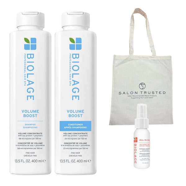 Biolage Volume Boost travel bundle gift set with Salon Trusted tote bag