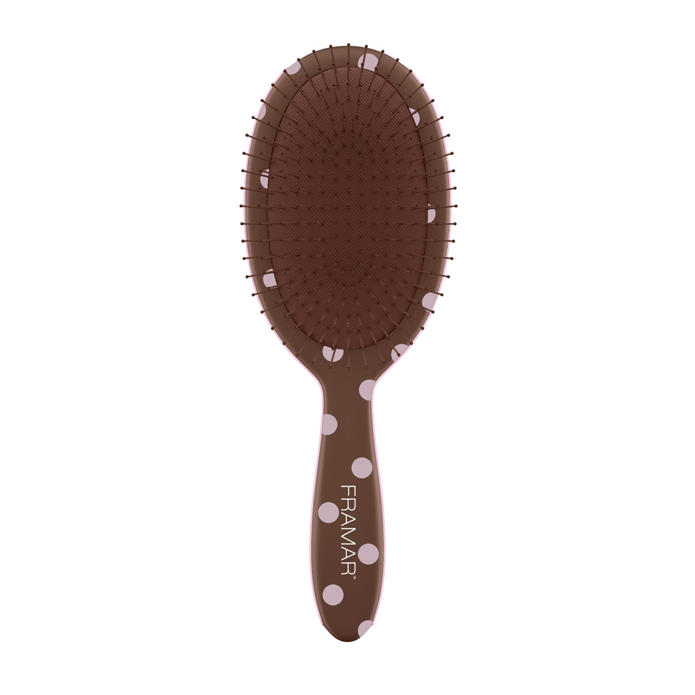 Framar Detangling Brush - Pink Dots on Chocolate