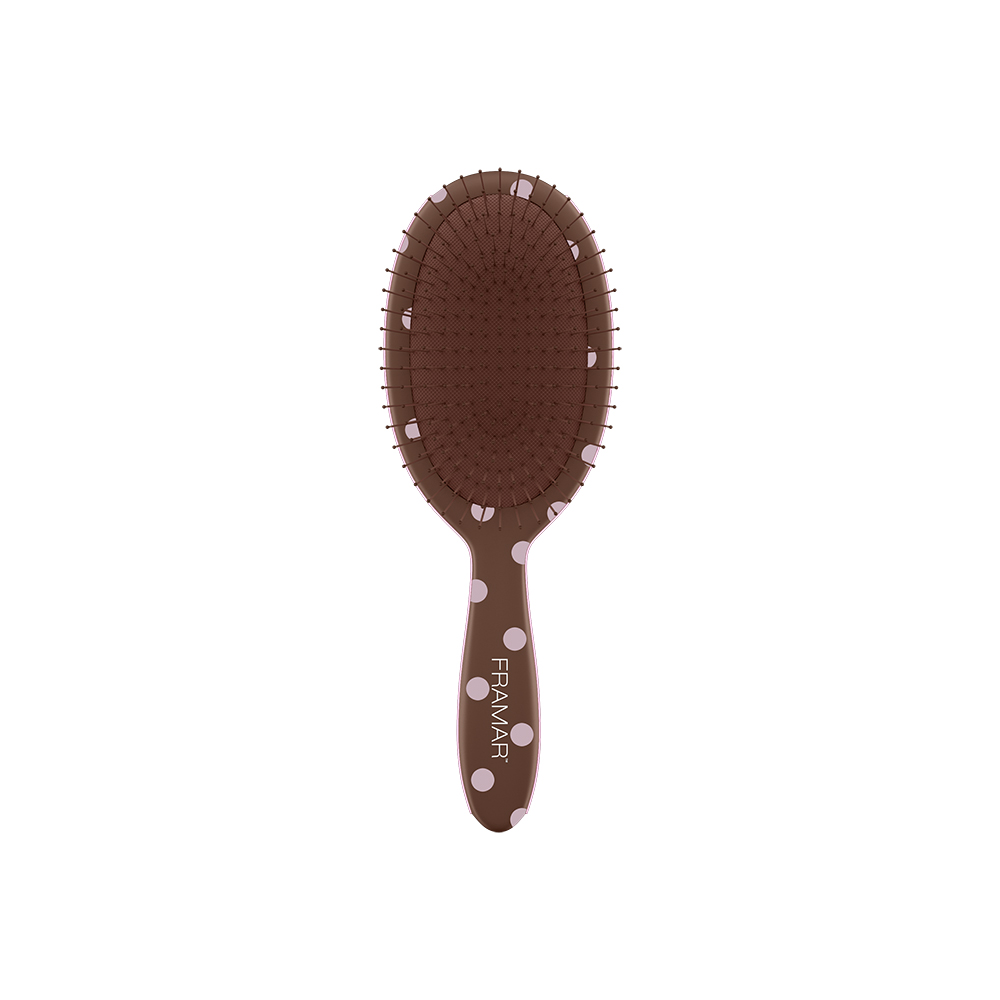 Framar Mini Detangling Brush - Pink Dots on Chocolate