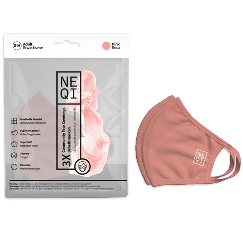 NEQI Face Mask Coverings Pink S-M (3pk)