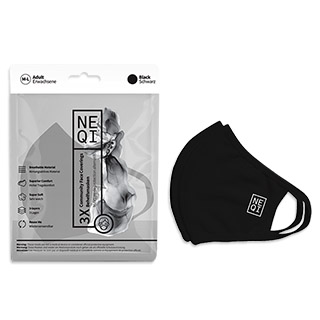 NEQI Face Mask Coverings Black M-L (3 PK)