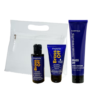 Matrix Mini Gift Pack in White Washbag - Brass Off Minis and Full Size Blow Dry Cream 150ml