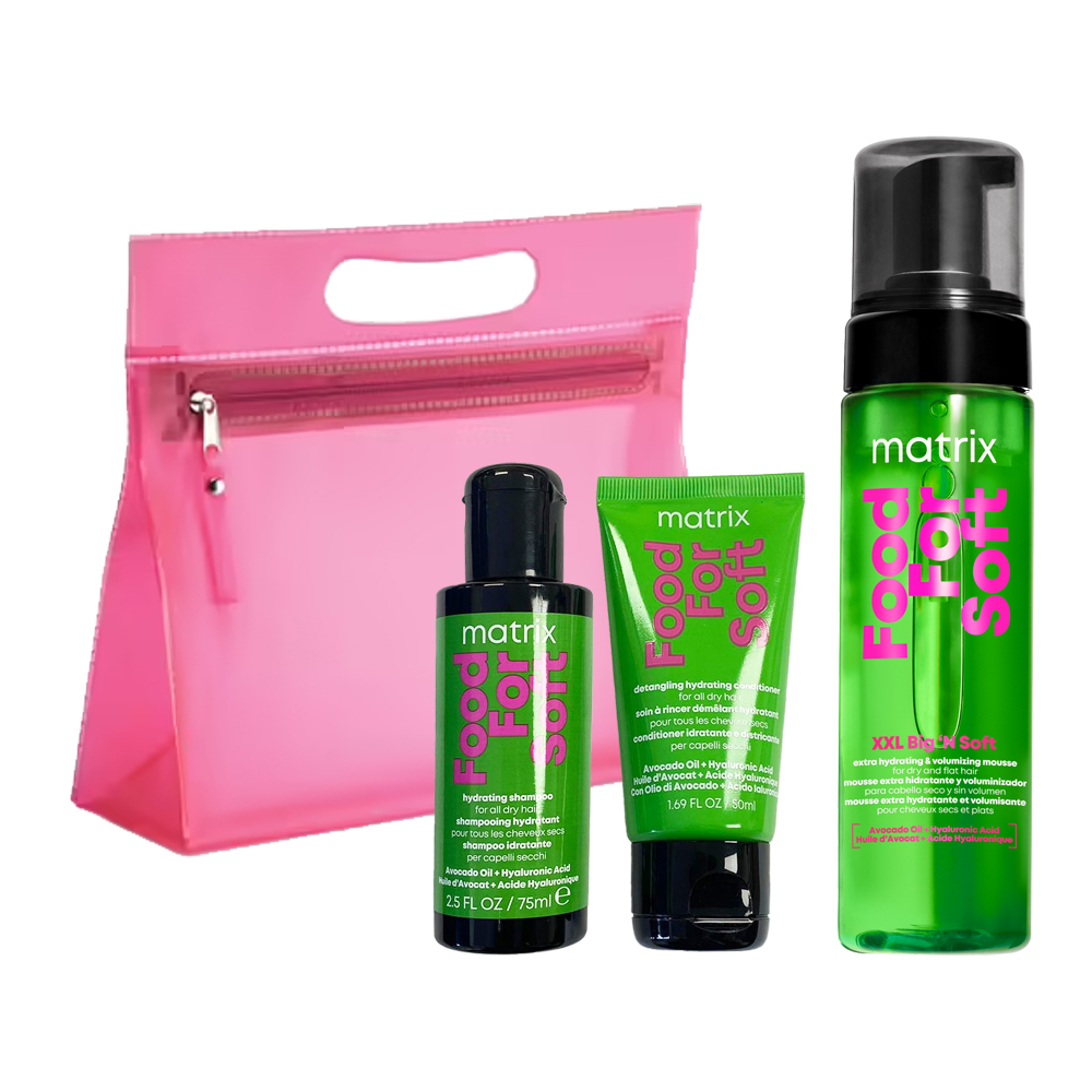 Matrix Mini Gift Pack in Pink Washbag - Food For Soft Minis and Full Size Mousse 200ml