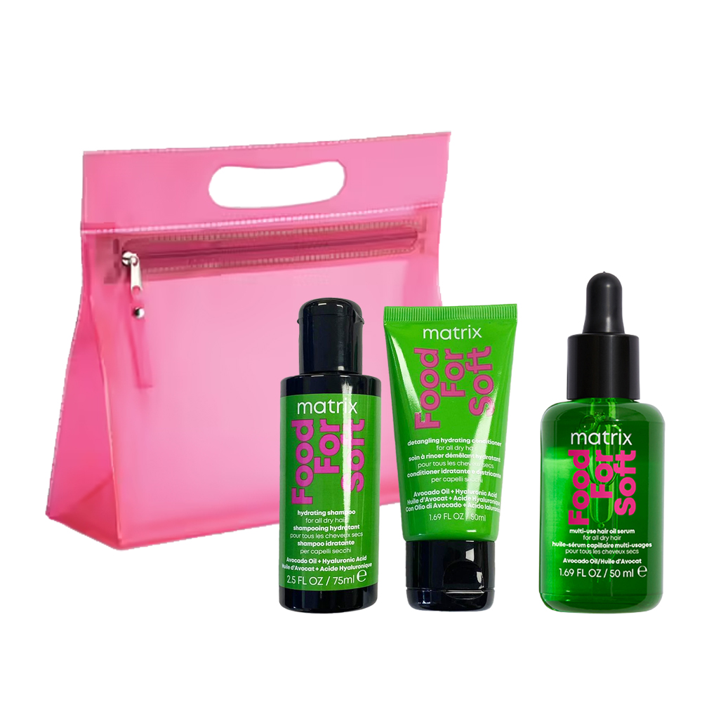 Matrix Mini Gift Pack in Pink Washbag - Food For Soft Minis and Full Size Oil 50ml