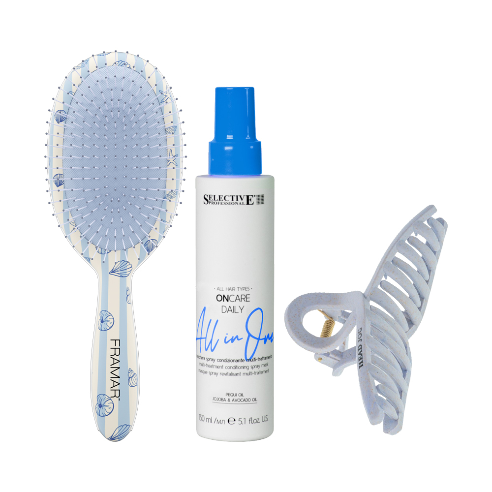 Detangling Trio - Framar Beach Bum Brush, Hydrating Detangling Spray and a Claw Clip