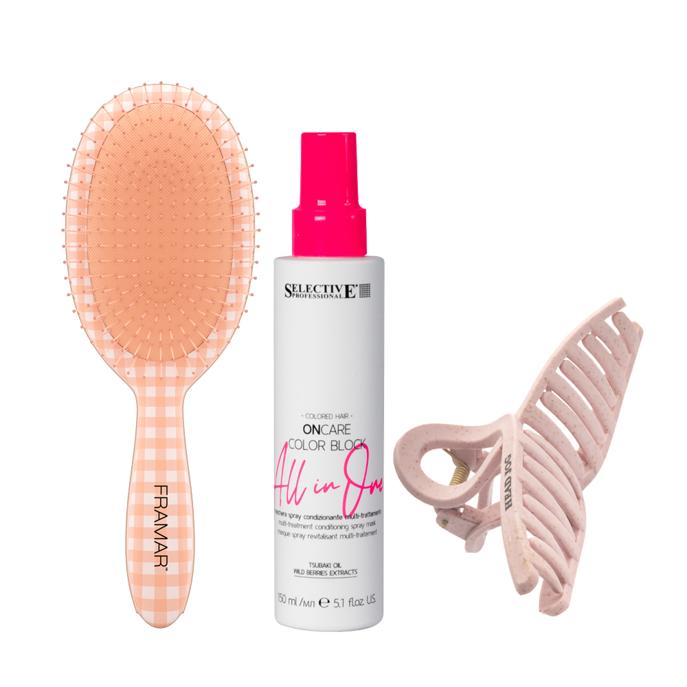 Detangling Trio - Framar Peach Please, Color Block Detangling Spray and a Claw Clip